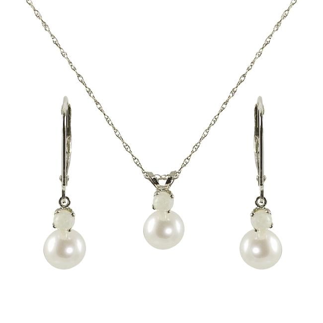 Pearls For You FW Pearl and Opal October Birthstone Jewelry Set by Overstock