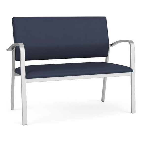 Newport Reception Waiting Room Healthcare 2-Seat Loveseat / Silver Steel / Blue
