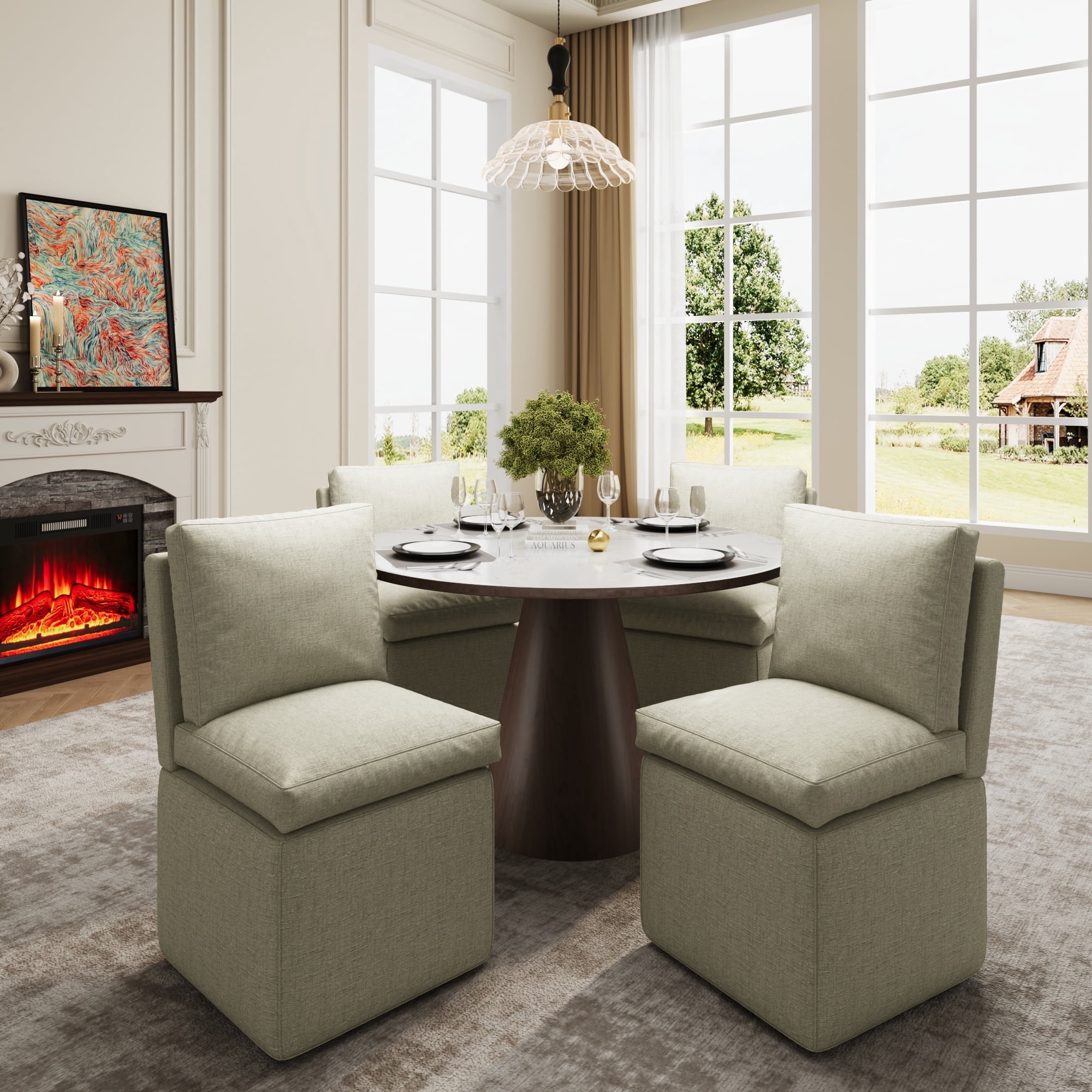 Upholstered Dining Chairs with Casters, Modern Dining Room Chairs Set of 2 with Hidden Storage, Single Sofa Chair for Kitchen, Reading Room, Gray