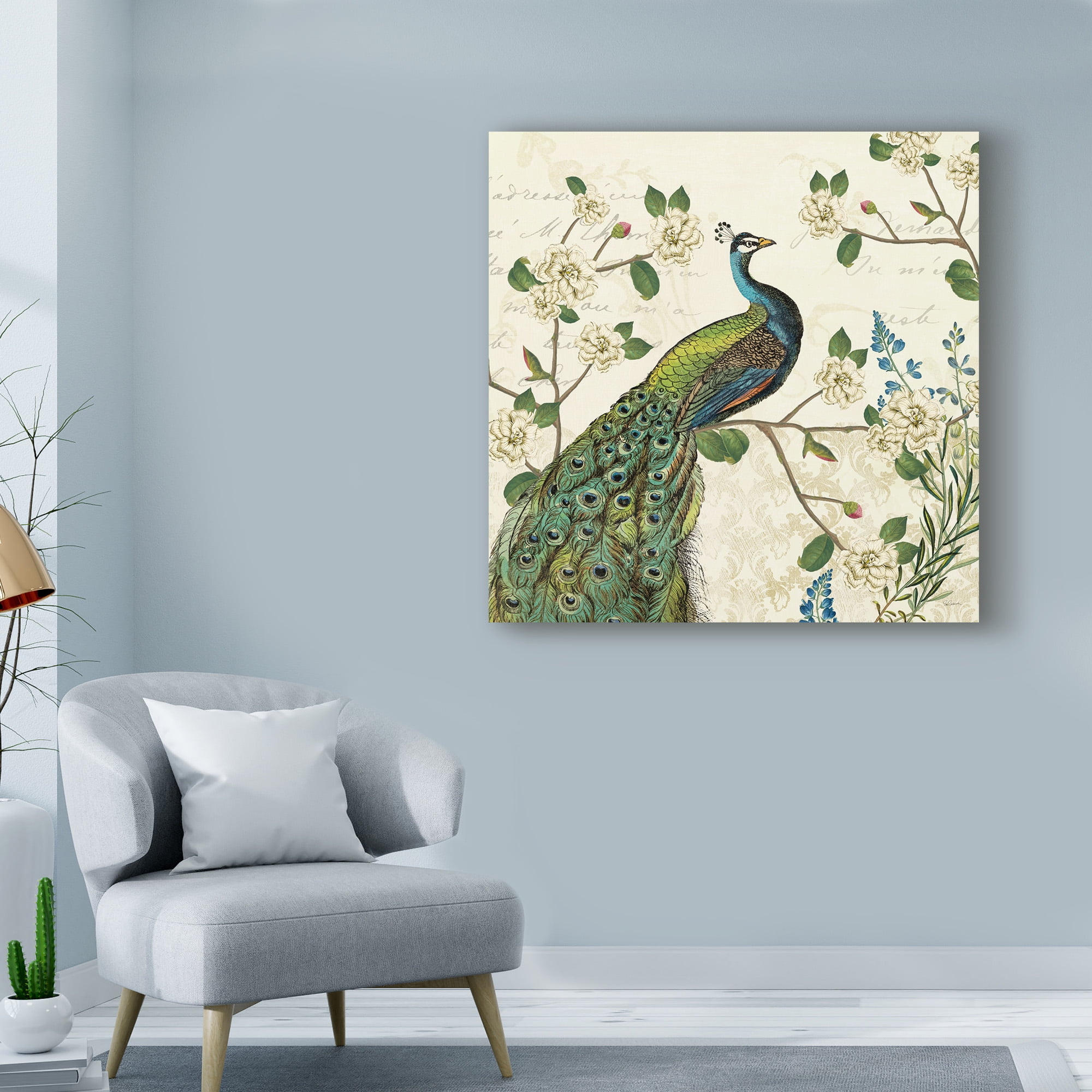 Trademark Fine Art 'Peacock Arbor I Ivory Sq' Canvas Art by Sue Schlabach