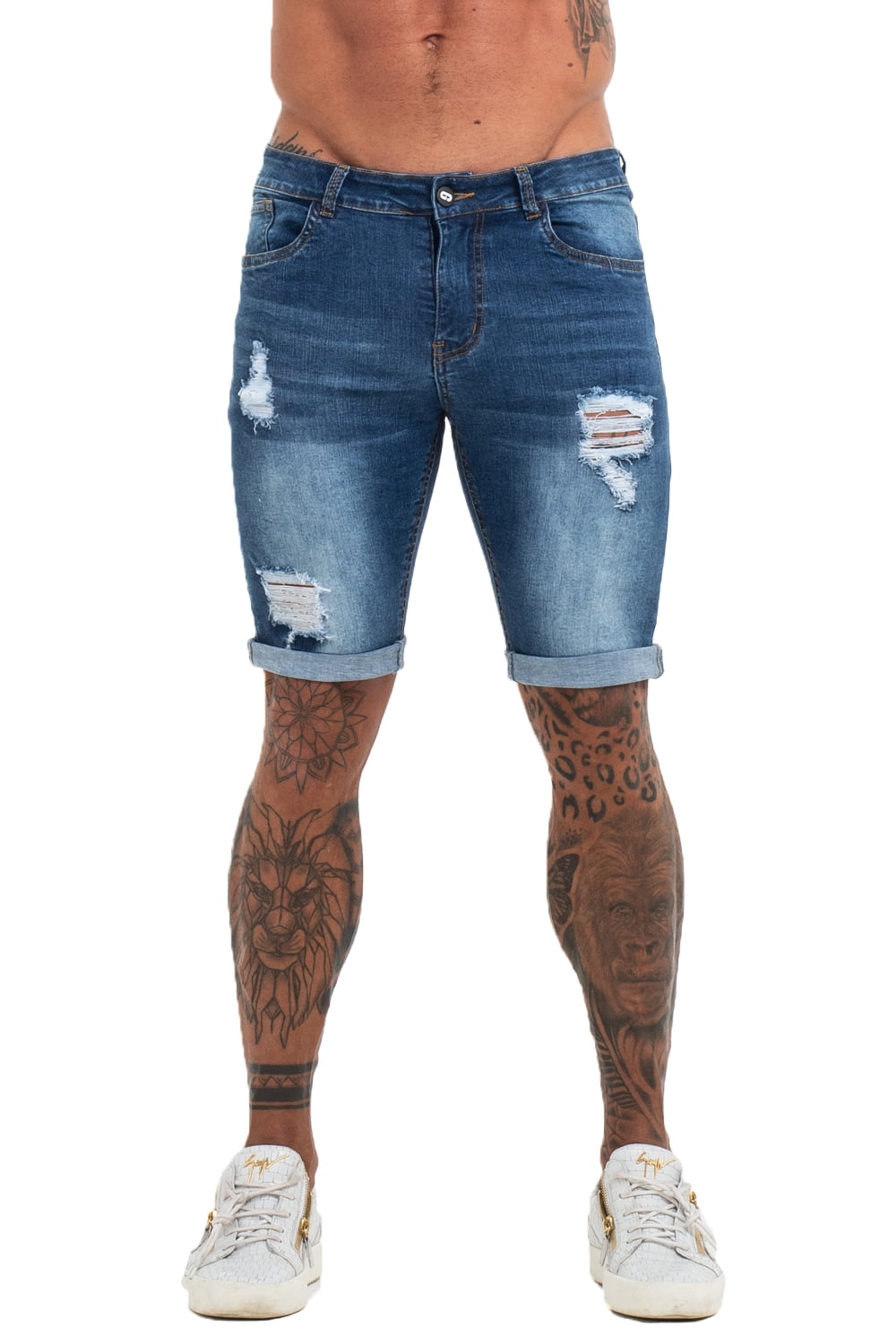 GINGTTO Men's Fashion Ripped Short Jeans Casual Denim Shorts with Hole 