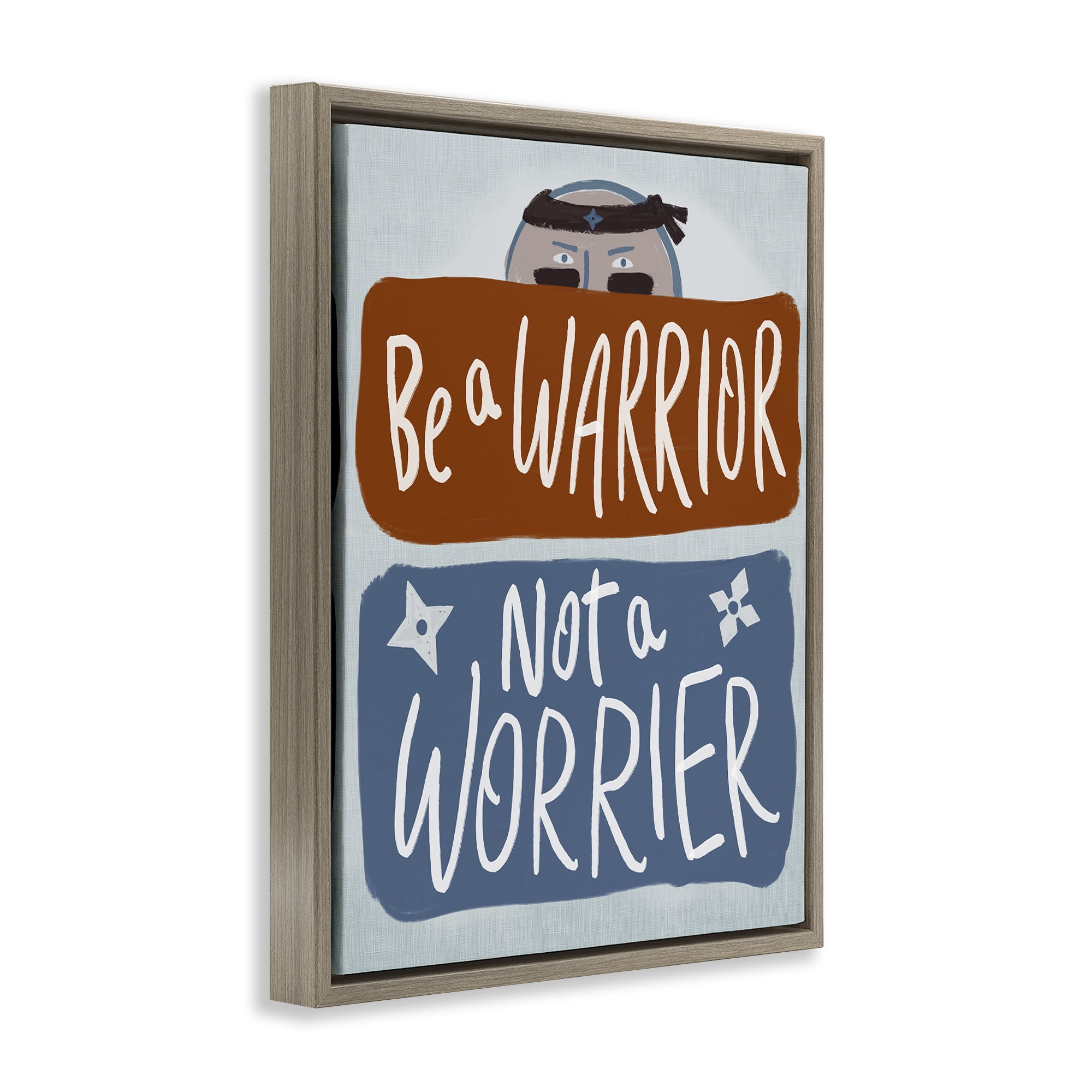 Stupell Industries Warrior Not Worrier Brown Framed Floater Canvas Wall Art, design by Connie Summers