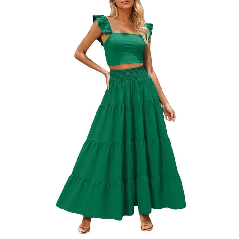 two piece vacation dresses White Two-Piece Dress - Two-Piece Maxi Dress - Co-Ord Dress Great for any cup size Extravagant Two Piece Outfit,women Summer