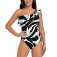 thumbnail image 2 of Picia Leopard And Zebra 2 Pattern Women's One Piece Swimsuits,One Shoulder Swimwear Asymmetric ,Ruffle Monokinis Bathing Suits,High Waisted Flattering Bathing Suits-Medium, 2 of 8