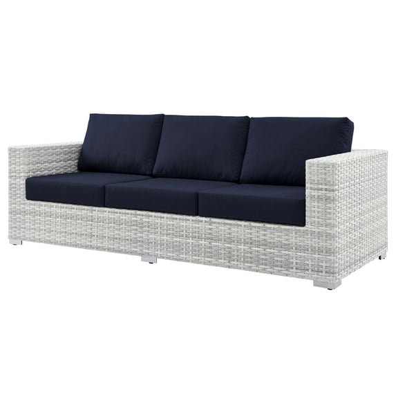 Lounge Sofa, Rattan, Wicker, Light Grey Gray Blue Navy, Modern Contemporary Urban Design, Outdoor Patio Balcony Cafe Bistro Garden Furniture Hotel Hospitality