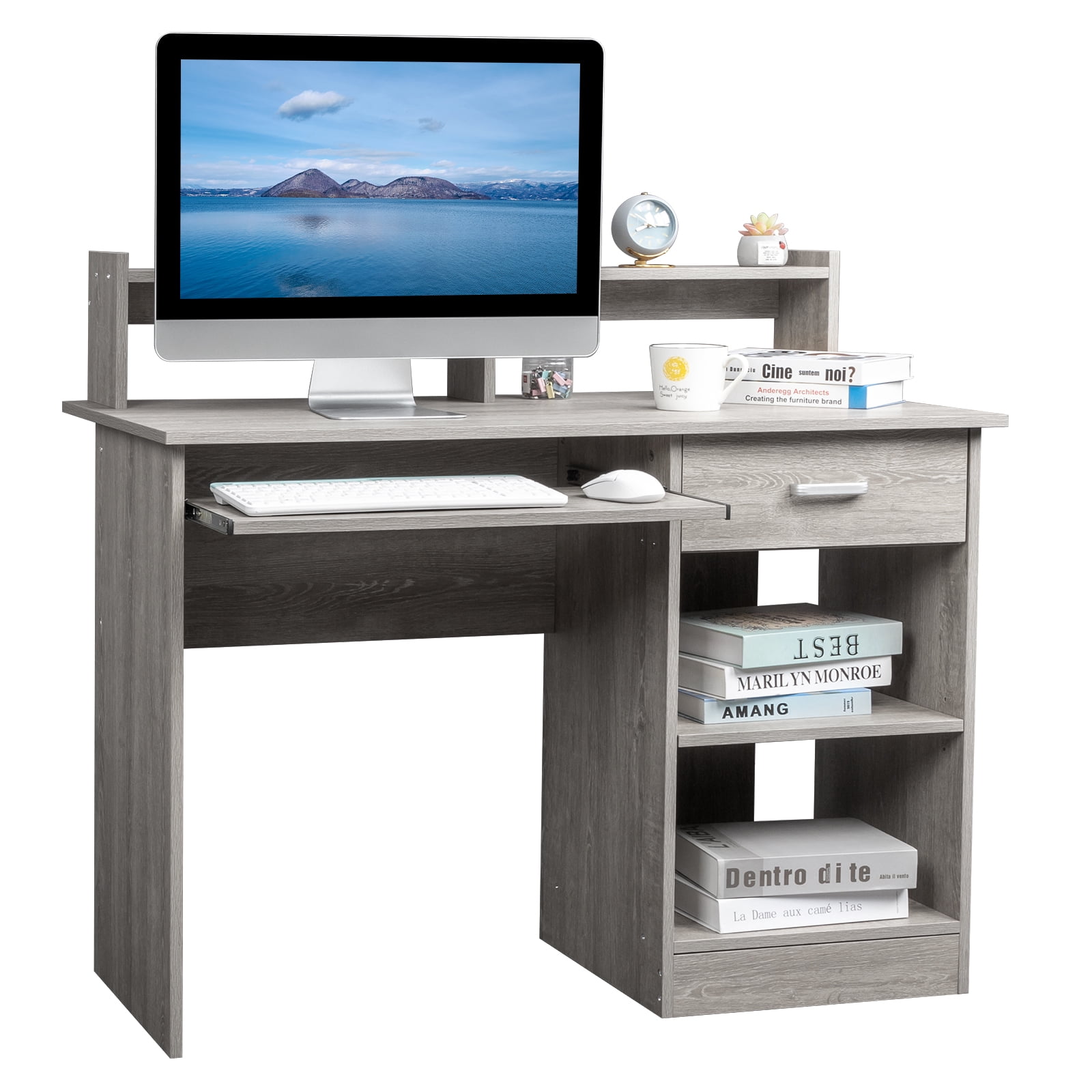 Winado Computer Desk Home Office Workstation Laptop Study Table w/Drawer Keyboard Tray, Gray