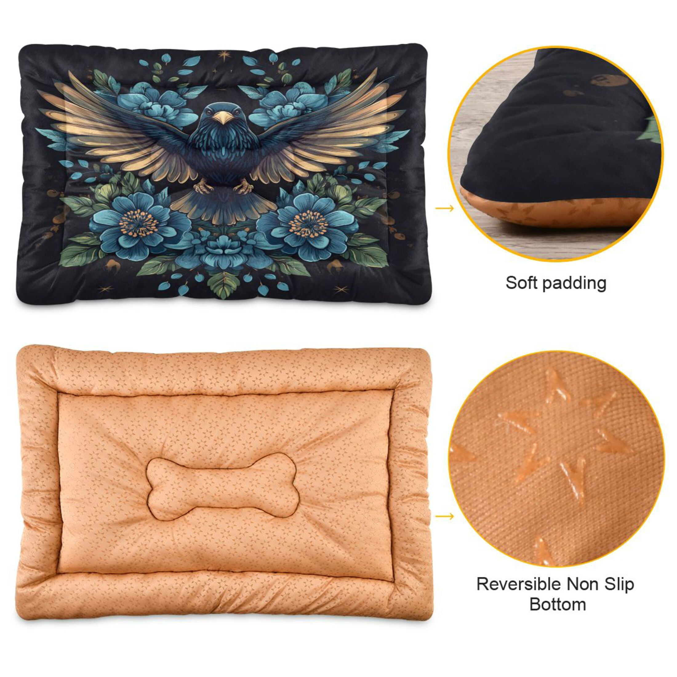 Qxltty Golden Winged Crow Pattern Ped Pad Wear-resistant and Hard to Bite Through Sleeping Pad for Small Medium Large Dogs Winter Pet Bed 36×24in