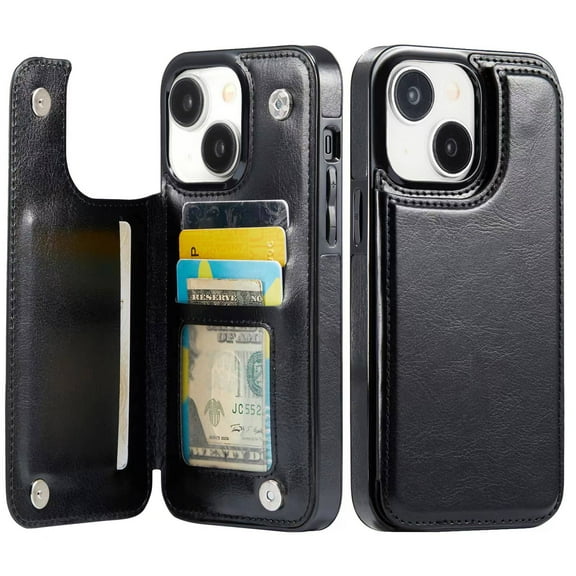 for iPhone 14 Plus Wallet Case with Card Holder, PU Faux Leather Kickstand Card Slots Case, Double Magnetic Clasp and Durable Shockproof Cover