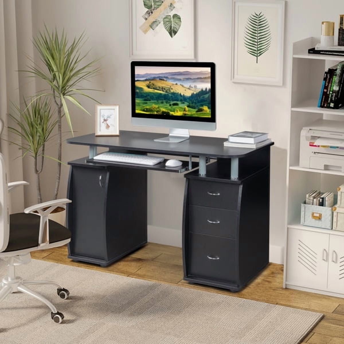 45.3" Portable Computer Desk with 3 Drawers & 1 Door Shelf, Removable Keyboard Slide Rail, Fits Bedrooms/Home Offices