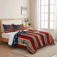 thumbnail image 5 of King Quilt Set 96''x106'', Vintage American Flag Lightweight Summer Bedspread Coverlet Set with 2 Pillow Shams, Blue Star Red Striped Wooden Breathable All Season Quilt Bedding for Bedroom/Guest Room, 5 of 9