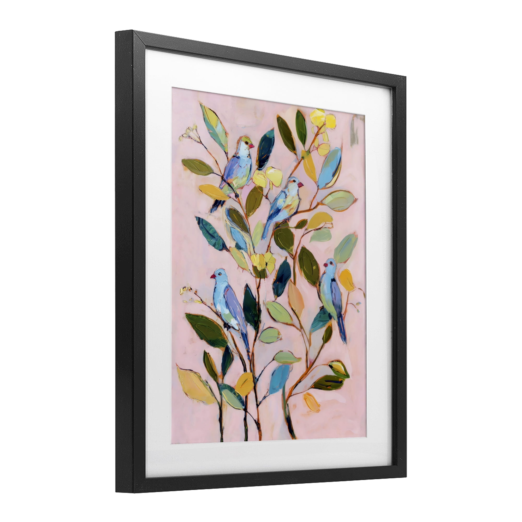 Stupell Industries Birds Between Leaves Impression Black Framed Print Under Glass, design by Sisi and Seb