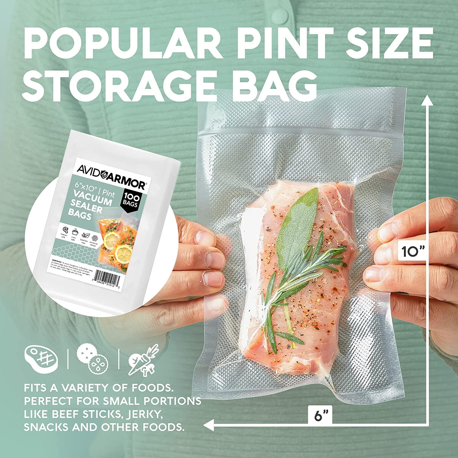 100 Pint Vacuum Sealer Bags 6 x 10 Embossed 4 Mil Meal Food Storage Seal  Saver