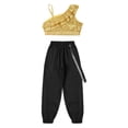 thumbnail image 4 of TiaoBug Kids Girls 2 Piece Hip Hop Dance Outfits Sequins Ruffle Sleeveless Crop Top with Jogger Cargo Pants Set Gold 10, 4 of 7