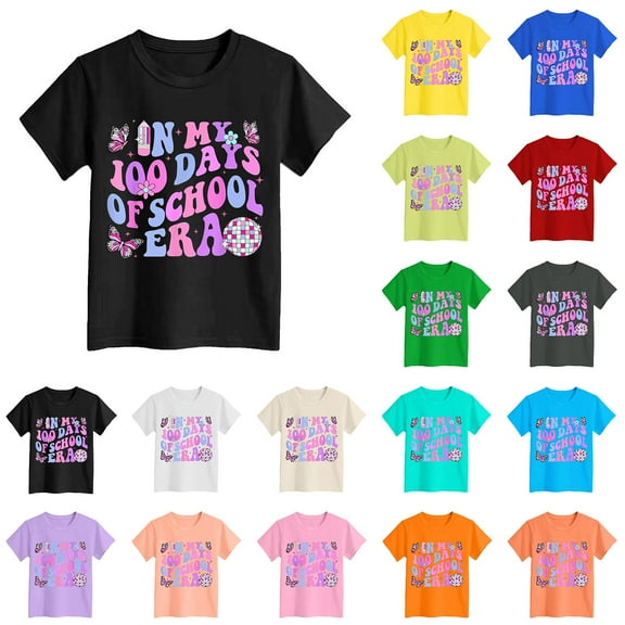 Funny School Boys Girls Kids Gift 100 Days Of School T-Shirt Kids 100 Days Of School T-Shirt Boys Girls Letter Print Short Sleeve under 10