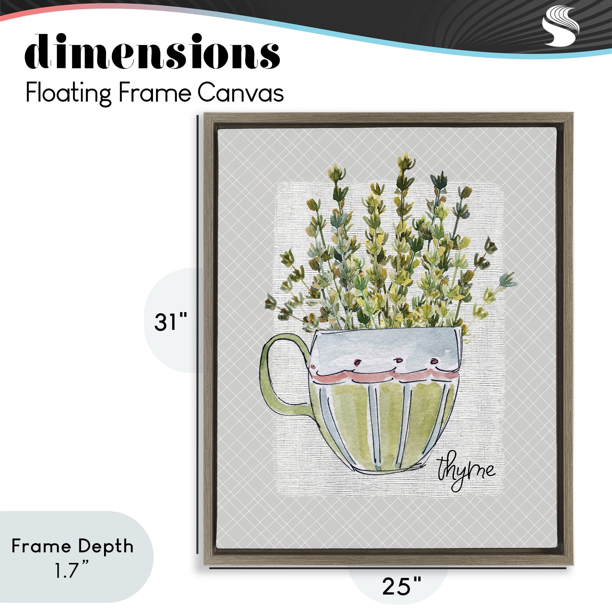 Stupell Industries Thyme Herb Mug Brown Framed Floater Canvas Wall Art, design by Livi Finn