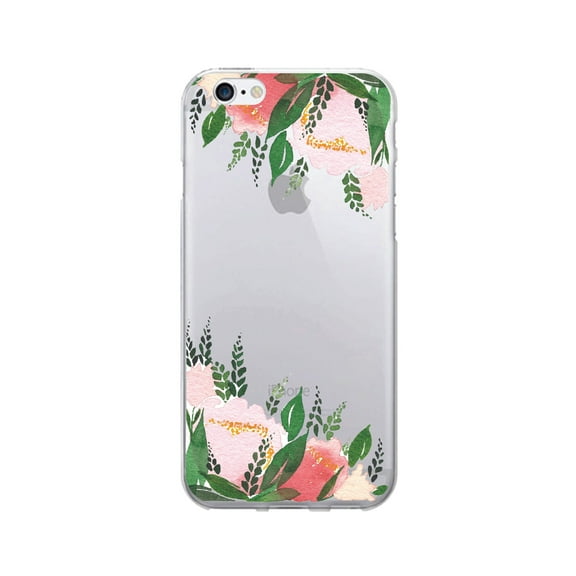 OTM Prints Clear Phone Case, Fern & Peonies Red & Green - iPhone 6 Plus/7 Plus