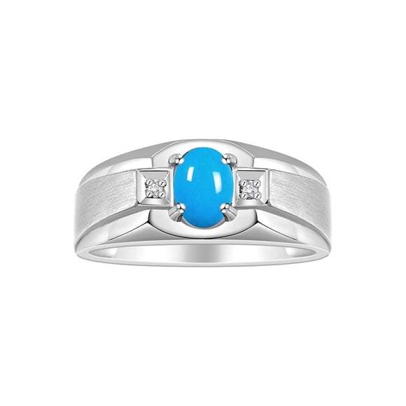 RYLOS Men's Rings Sterling Silver Classic 7X5MM Oval Gemstone & Diamond Ring Turquoise Birthstone Rings For Men, Silver Rings, Size 12