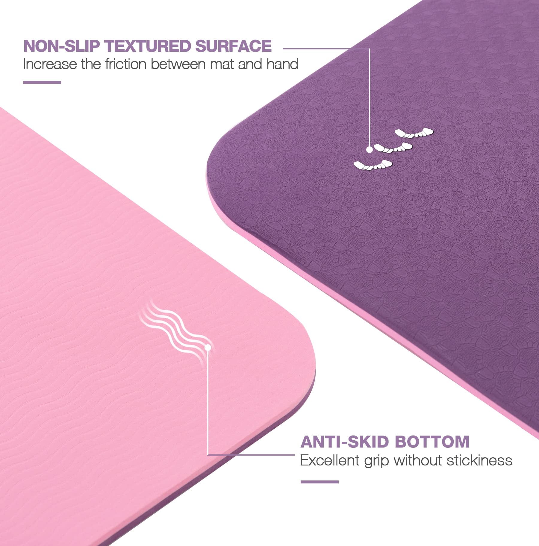 Non-Slip Yoga Mat – Eco Friendly Anti-Tear Pilates Mat, 1/4” Thick Exercise Mat for Women with Carrying Sling & Storage Bag