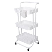 3-Tier Rolling Utility Cart w/ Handle Wheel Multi-Functional Storage Trolley White