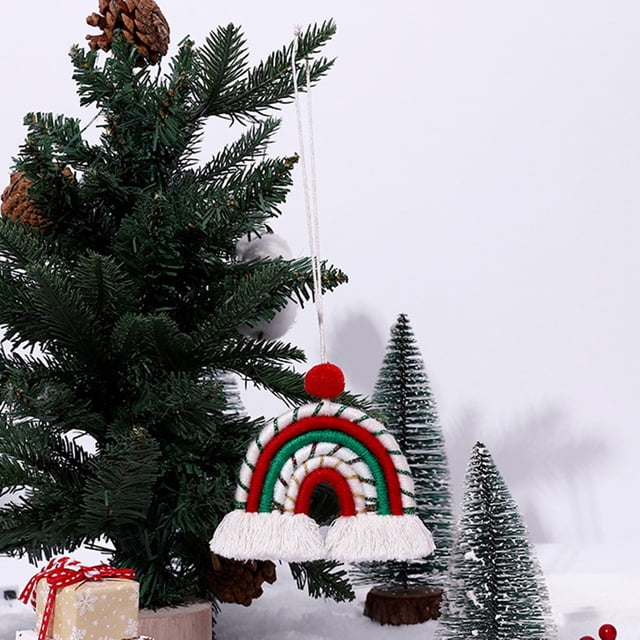 Colgante Navideño 2024 onlyliua para Interior de Coche Estilo Retro con Borlas de Arcoíris Tejidas