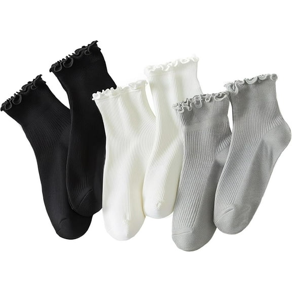 Minzimin 6 Pairs Womens Ruffle Socks Casual Cute Ankle Socks Soft Breathable Cool Frilly Crew Socks for Women Girls