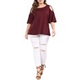 thumbnail image 2 of Unique Bargains Haut à Manches Épaules Dégagées pour Femme Grande Taille(Taille 3X) Rouge, 2 of 6