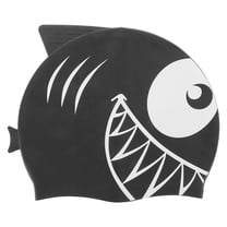 OFFIGAM Silicone Swim Cap Shark Design Black Soft Waterproof Bathing Hat with Ear Protection for Pool