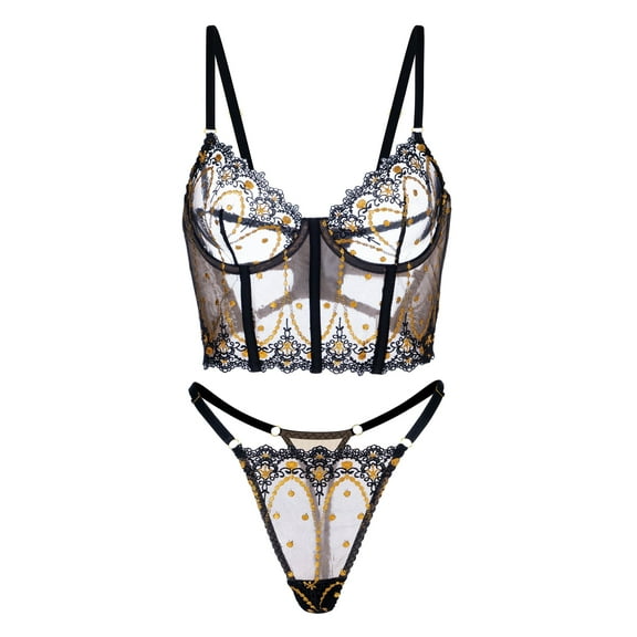 Chic Luxe Noir & Gold Lingerie Set (Black, S)