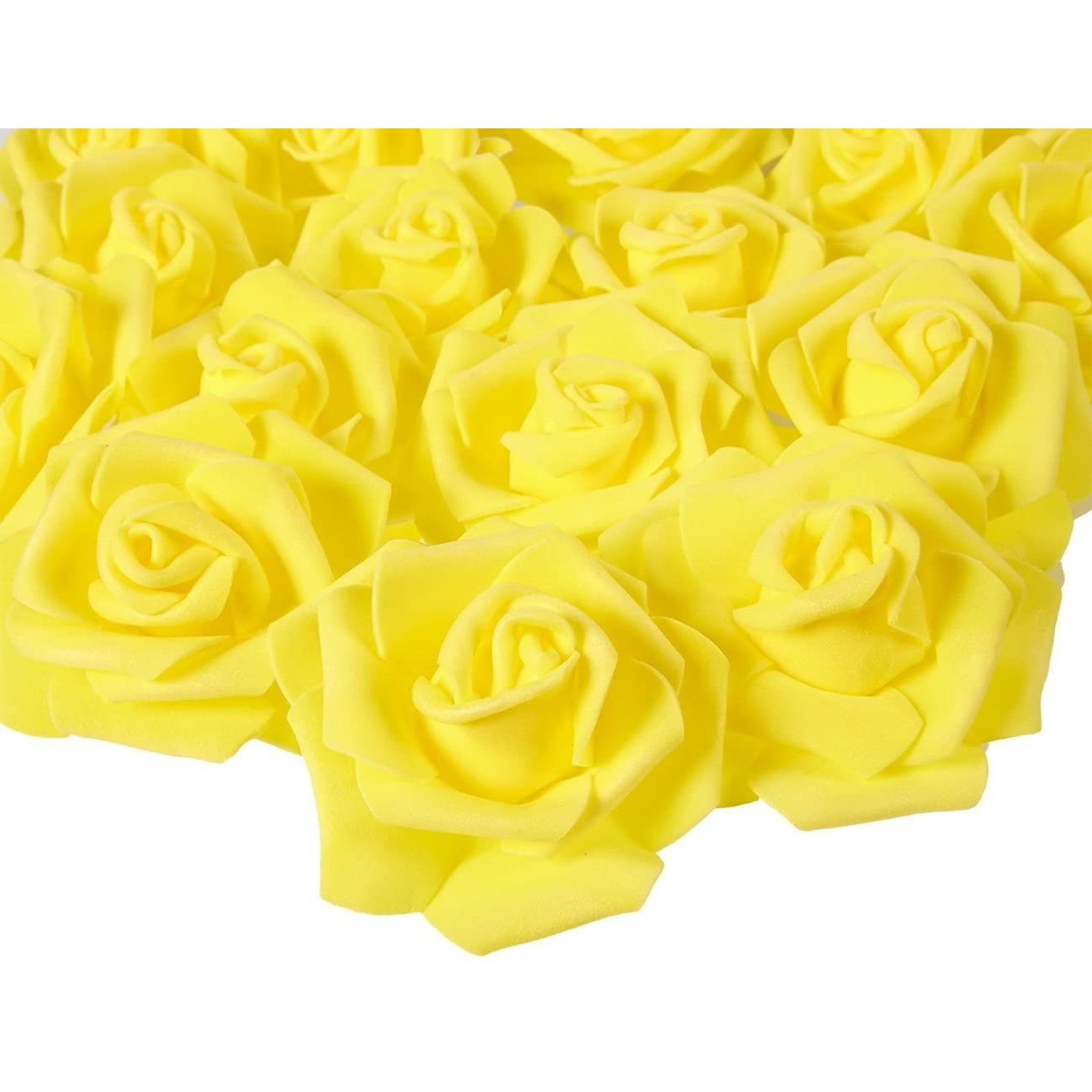 Rose Flower Heads - 100-Pack Artificial Roses, Perfect Wedding Decorations, Baby Showers, Crafts - Yellow, 3 X 1.25 X 3 inches