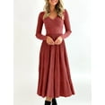 thumbnail image 5 of Sherrylily Women Long Sleeve Knit Midi Dress Fall V Neck Pleated A Line Flare Dresses, 5 of 6
