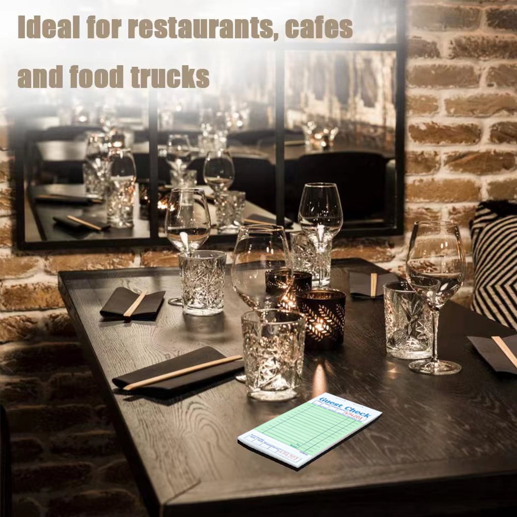 Guest Checks Server Note Pads 64 Pack 3200 Orders, Green Guest Check Pads with Bottom Receipt, Waitress Notepad for Restaurant Business