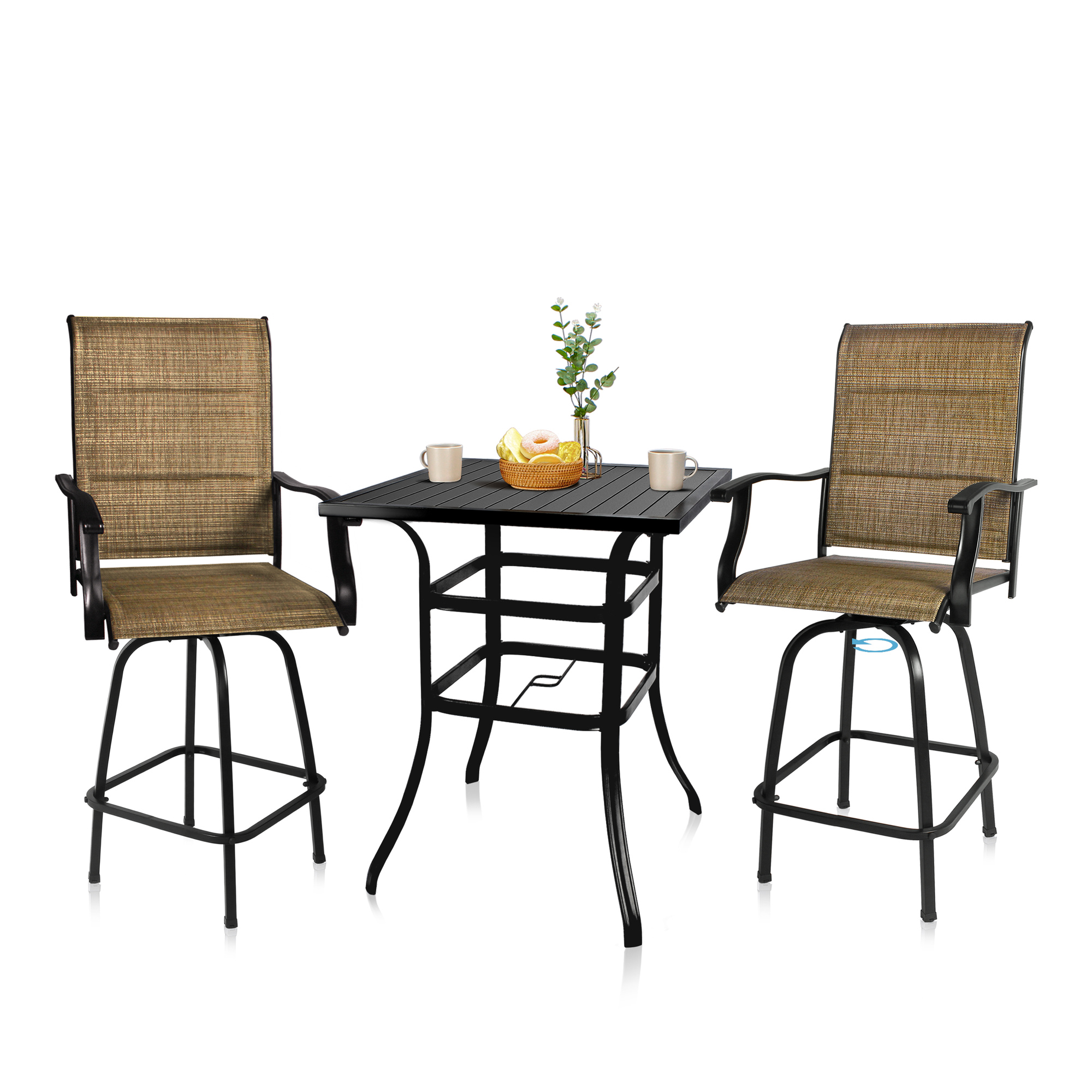 Bigroof 3 piece Outdoor Textile Bar Set With Swivel Bar Stools Extra