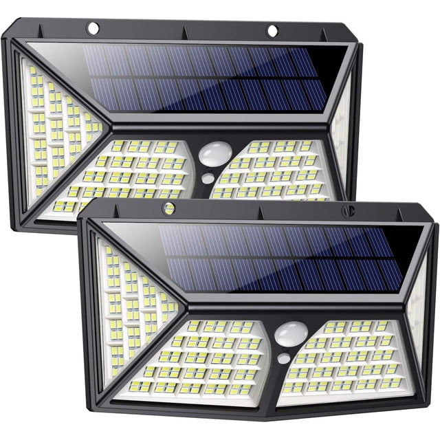 Reflector de luces, luces solares para exteriores con reflector de luces para terraza, cerca, patio, reflectores de seguridad inalámbricos duraderos y fáciles de instalar, carga rápida (paquete de 2)