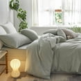 thumbnail image 2 of MooMee Striped Duvet Cover Set Queen 100% Washed Cotton Linen Like Textured Breathable 3-Piece (Sage Green& White Wide Stripes), 2 of 6