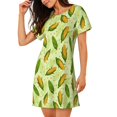 thumbnail image 2 of Honeii Fresh Corn Print Women's Loose Short Sleeve Nightgown, Soft Cotton Sleepwear, Comfy Loose Fit Pajama Dress for Sleep and Lounge, 2 of 6