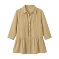 thumbnail image 5 of Womens 3/4 Sleeve Hollow Crochet Lace Trim Button Down Collared Shirts Flowy Ruffle Hem Babydoll Peplum Tops Blouses, 5 of 6