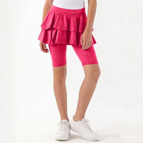 Cethrio Girls Bike Shorts, Summer Stretchy Above the Knee Cotton Dancing Skirts Hot Pink Size 10-12