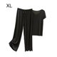 thumbnail image 4 of Sonducket Conjunto de pijama de seda helada para mujer, camiseta de algodón de manga corta con cuello en V, pantalones holgados drapeados, ropa Type3 NO3, 4 of 6