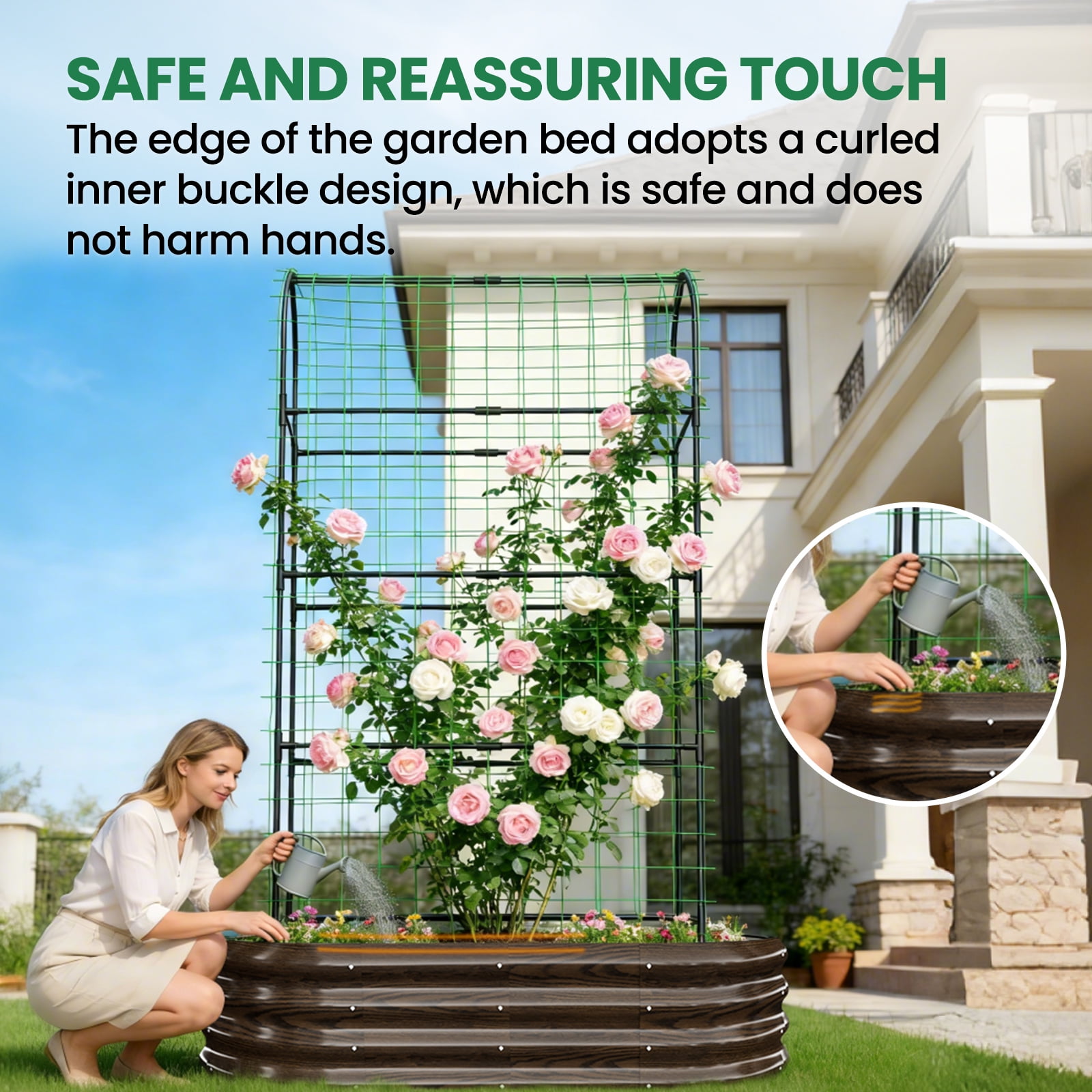 MOPHOTO 71inch Raised Garden Bed Arched Trellis Galvanized Planter Backyard Box Outdoor for Gardening,Climbing Vegetables,Plants,Flowers(Brown)