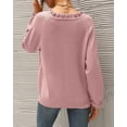 thumbnail image 3 of BTFBM Womens Sweaters Fall Winter Clothes Long Sleeve Button Down Ruffle Crew Neck Casual Knitted Pullover Tops, 3 of 7