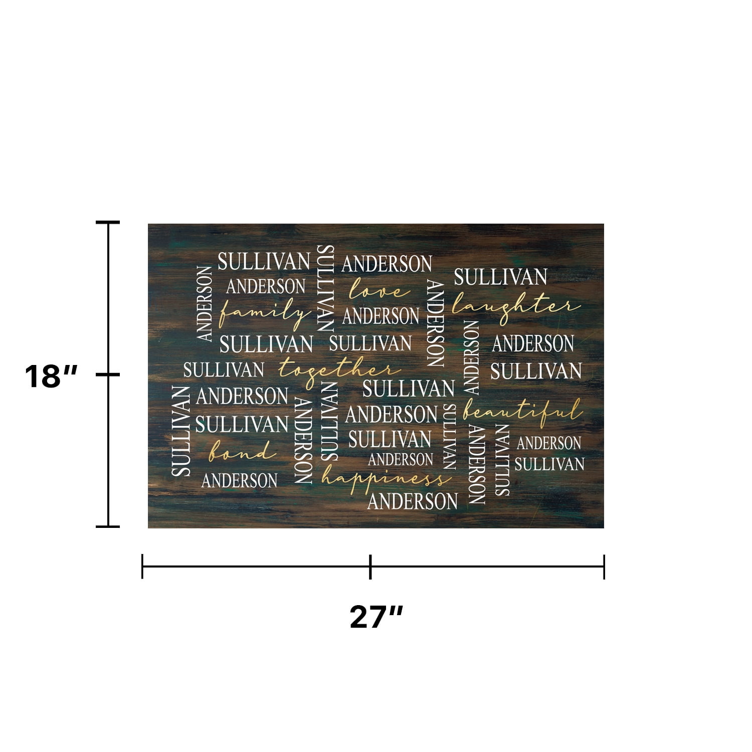 Personalized Planet 27x18 Love Laughter Beautiful Together Happiness Family of 2 Doormat with Custom Names Printed on Brown Rectangular 1/8” Thick Non Slip Mat for Kitchen Hallway Deck or Porch