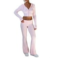 thumbnail image 3 of Womens Two Piece Knit Outfits Sweater Set Long Sleeve Zip Up Cropped Hoodie Top and Bootcut Pants Set Light Pink S, 3 of 8