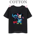 thumbnail image 3 of Camiseta de algodón de Disney Stitch y Mickey Mouse para niños, camisetas para niños, camisetas casuales de cuello redondo de moda de verano 2024, 3 of 5