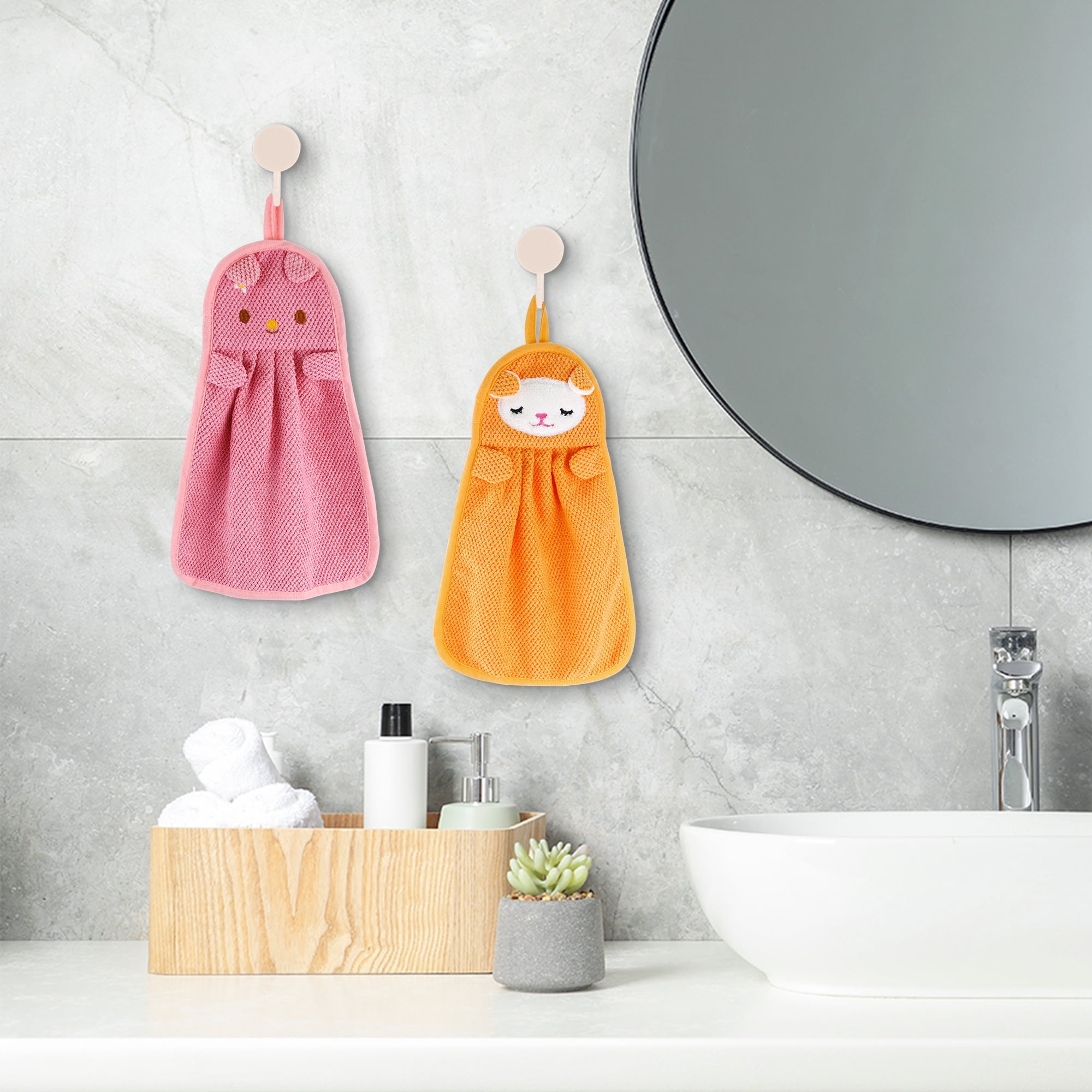 Unique Bargains Cute Cartoon Animal Pattern Hanging Hand Towels Blue