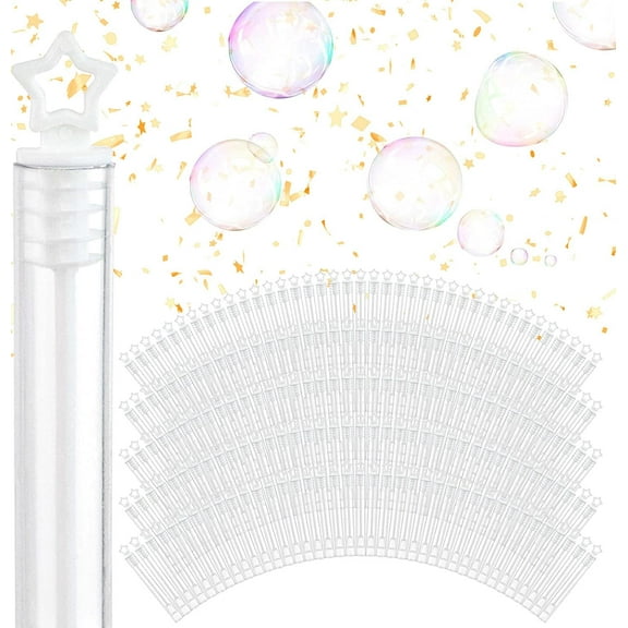 Wedding Bubbles Bulk - White Star Top Wands (100 Count) Individual Mini Bubble Wand Favors for Weddings, Celebration Party Favor for Guests - Stock Your Home