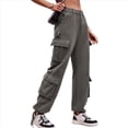 thumbnail image 1 of Pantalones Cargo para Mujer, Cintura Alta, Pierna , Holgados, Estilo Y2K, con 8 Bolsillos Gris L, 1 of 7