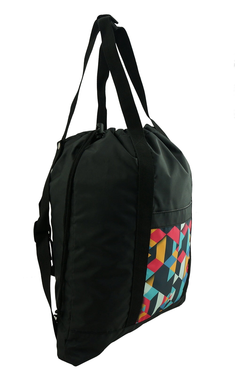 K-Cliffs Lightweight 2-in-1 Convertible Backpack Polyester Drawstring Backpack Tote Bag, Black, Unisex