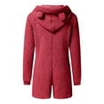 thumbnail image 5 of LMOIPLI Women's Plush Warm Romper Hooded Pajamas Soft Zipper Overalls Shorts Plain Color Sherpa Fuzzy Fashion Summer Clothes Fleece Plush Vintage Plush Warm Romper Red XL, 5 of 5