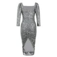 thumbnail image 5 of Njagoc3 Womens Long Sleeve Square Neck Sequin Bodycon Dress, Party & Cocktail Outfit, Midi Length, Sparkly Design, for Night Celebrations, 5 of 5