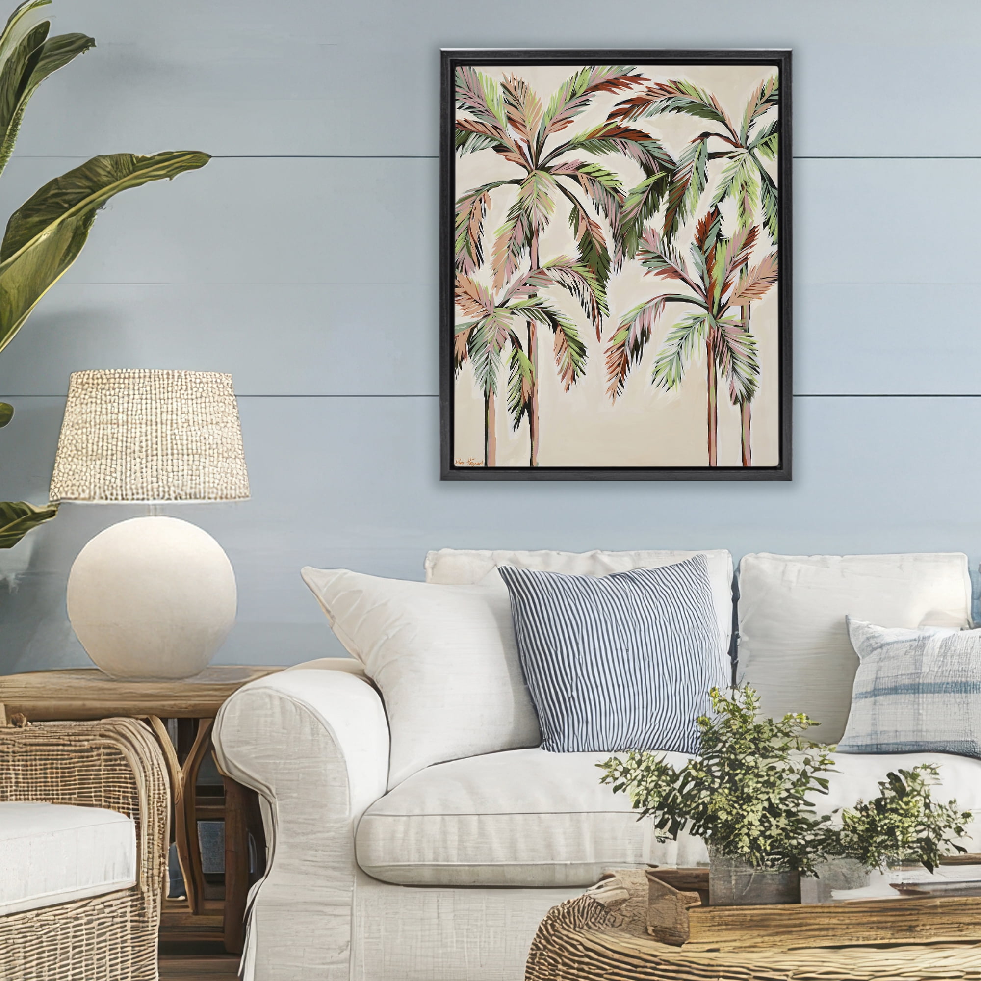 Stupell Industries Blushing Palm Tree Canopy Black Framed Floater Canvas Wall Art, design by Dani Heyward